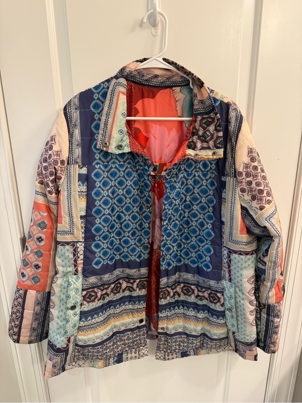 Johnny Was Garron Reversible Quilted Travel Jacket XL Boho Patchwork Floral